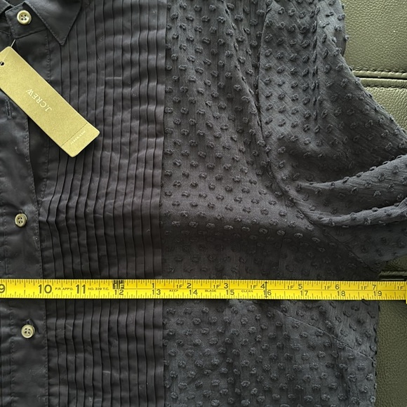 J. Crew Navy Pleated Swiss Dot Tuxedo Sheer Blouse - Picture 8 of 9